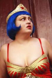 Evelyn Hartogh as Wonder Woman in a Doorway in Brisbane City (Photo by Iain Clacher AKA Misteriddles 2006)